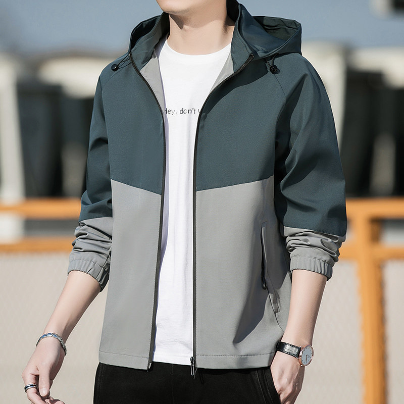 春秋外套男连帽2025新款潮流拼色百搭春装休闲夹克高端男士冲锋衣