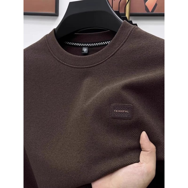 高端男士卫衣2025新款春秋冬季圆领长袖t恤磨毛保暖打底衫男款潮