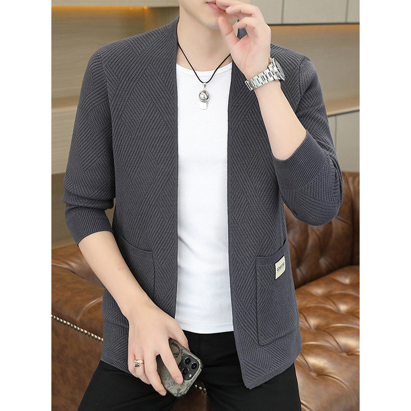 潮牌针织开衫外套男春秋季2025新款高端修身商务休闲百搭毛衣男装