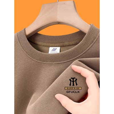 高端长袖t恤男士2025春秋冬季新款圆领纯棉加绒加厚打底卫衣男款