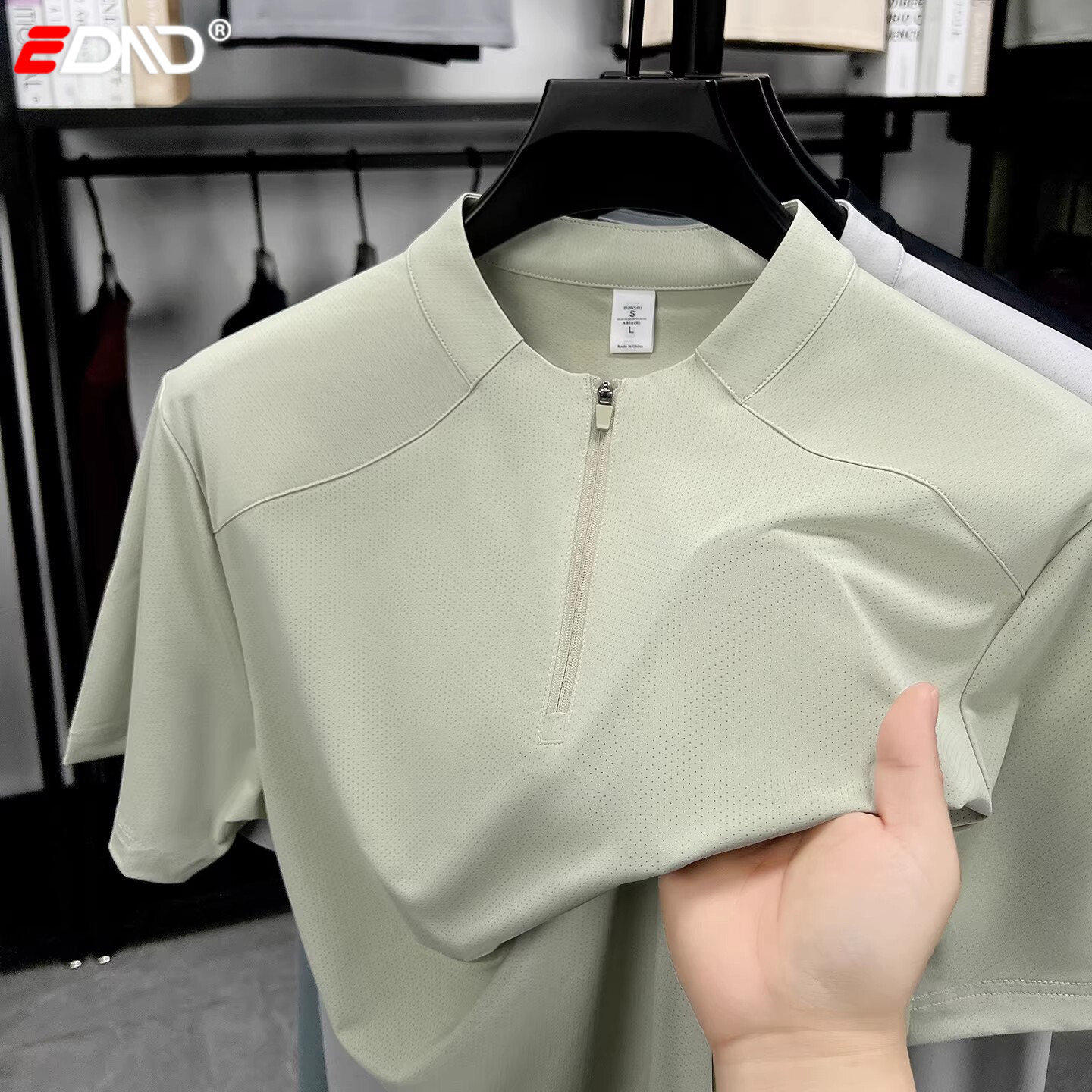 高端速干半拉链男士短袖t恤2026新款夏季薄款运动休闲打底衫男款