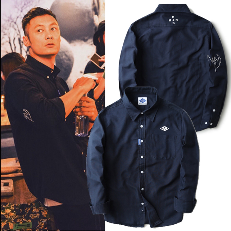 代购香港潮牌秋季男士休闲长袖衬衫余文乐纯色牛津纺修身百搭衬衣