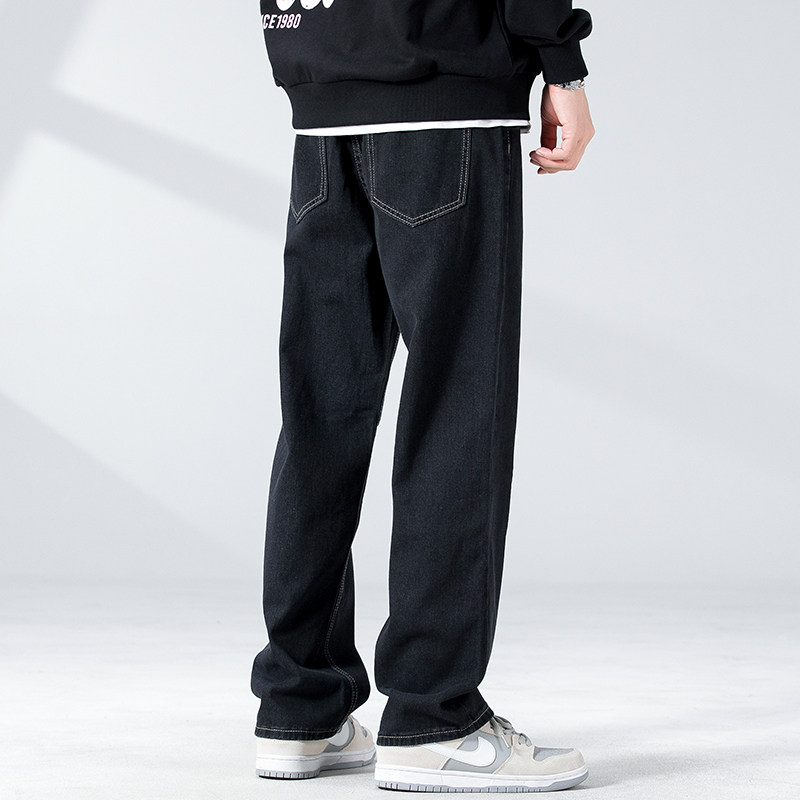 牛仔裤男潮牌秋冬季加绒加厚美式宽松直筒阔腿裤子垂坠感休闲长裤
