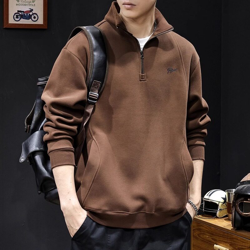 法国进口品牌拉链半高领卫衣男士宽松重磅高端休闲长袖衣服秋季款