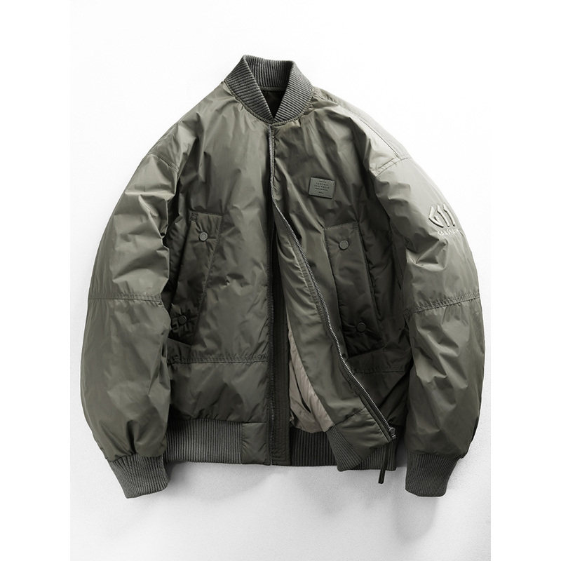 MUSONMU重磅90白鸭绒羽绒服男保暖工装外套棒球服情侣款飞行夹克