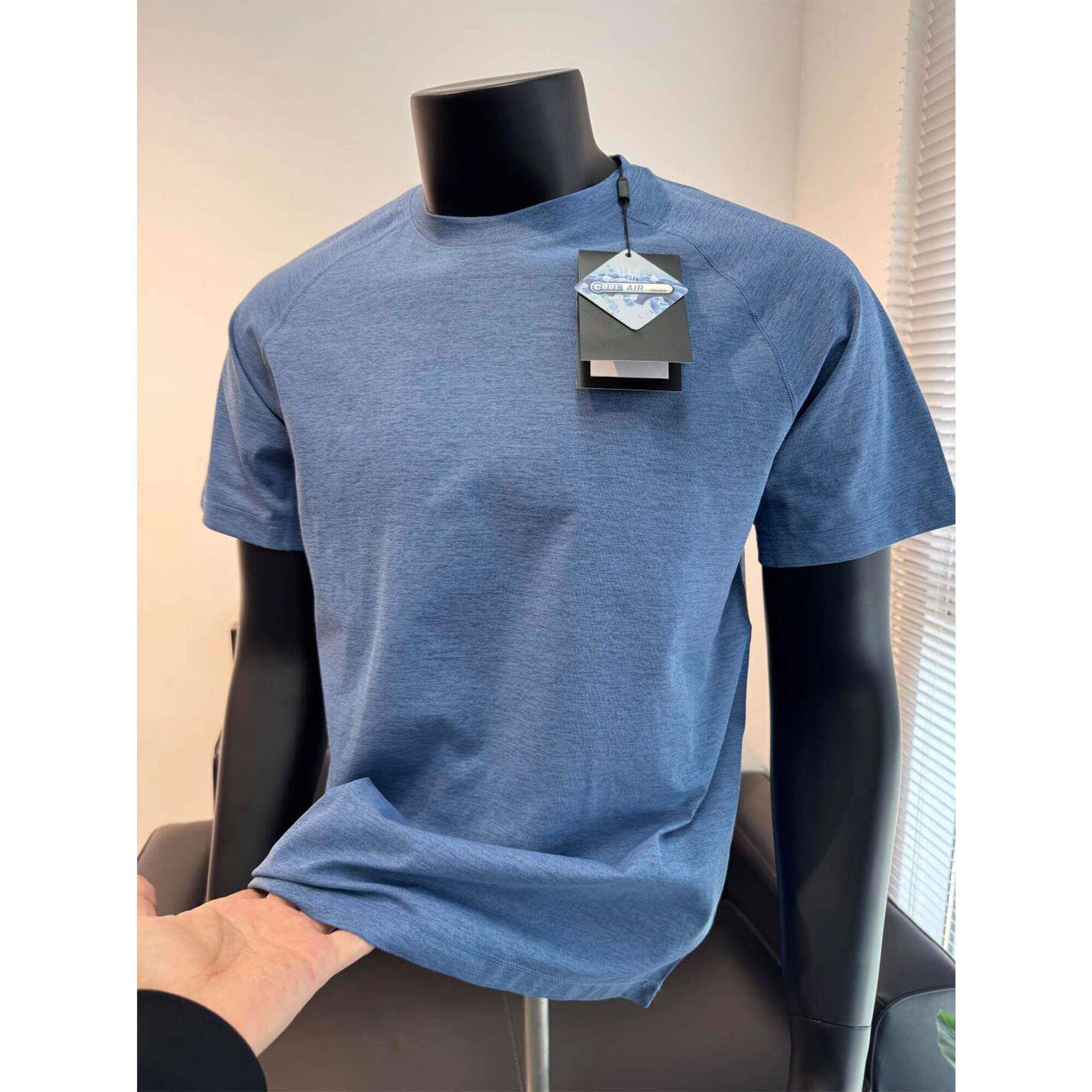 雾霾蓝凉感速干t恤男款夏季冰丝薄款透气运动短袖弹力健身半截袖