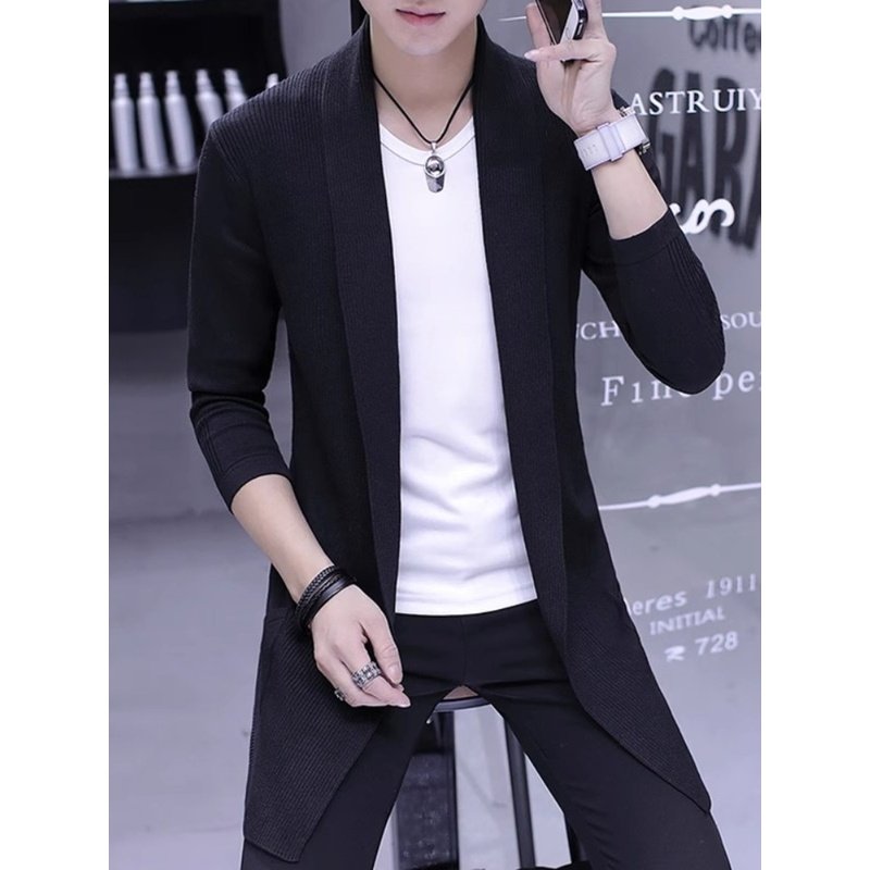 男士针织开衫春秋季2025新款中长款修身毛衣外穿风衣高端夹克外套