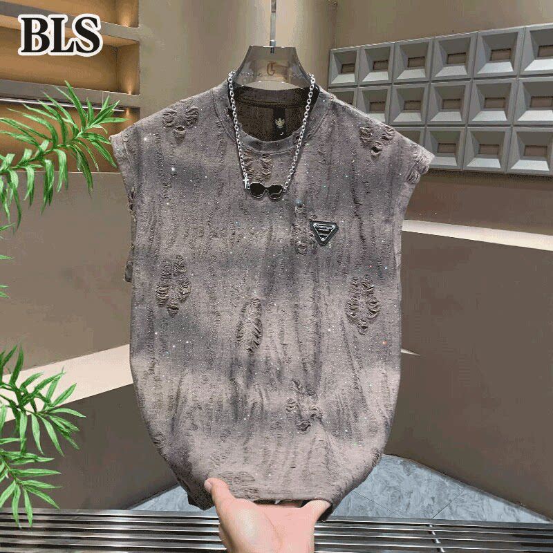 高端圆领渐变无袖T恤男款夏季2026新款潮流休闲运动坎肩背心上衣