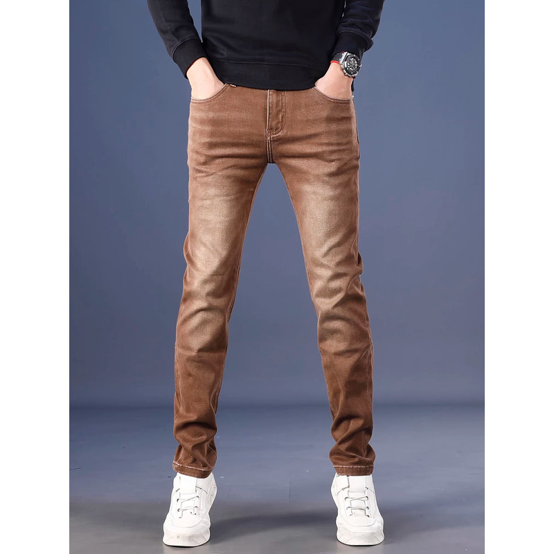 法国高端水洗秋季牛仔裤男小脚弹力进口品牌休闲潮流裤子2025秋冬