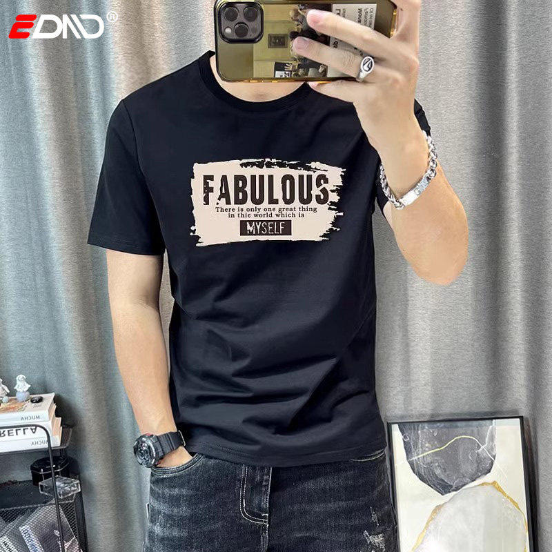 高端纯棉短袖男款2026年新款春夏季潮流字母印花修身男士短袖T恤