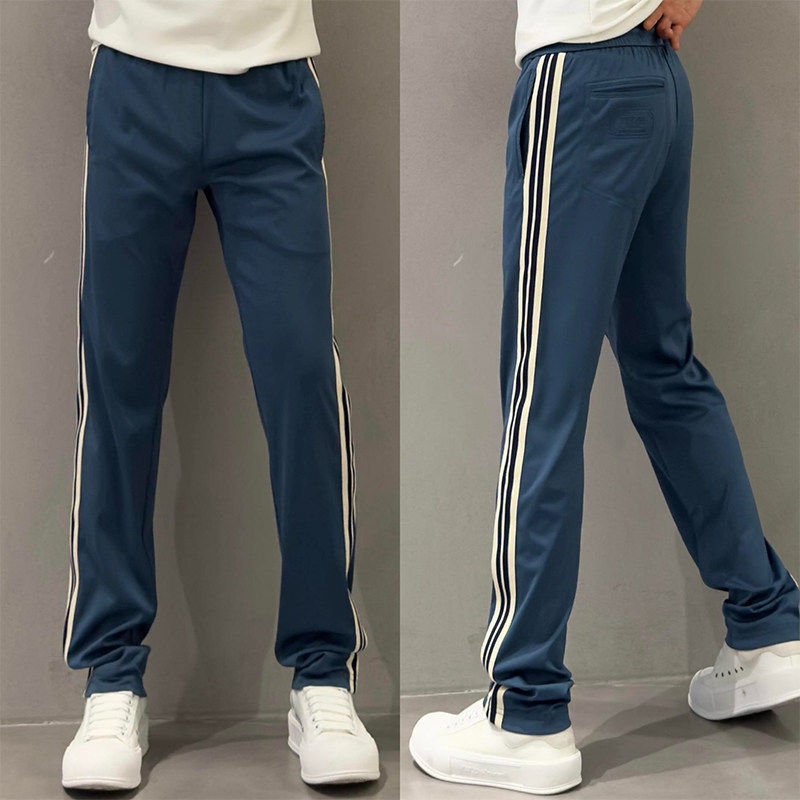 条纹休闲裤男士春秋夏季潮流百搭直筒卫裤宽松大码垂感运动长裤子