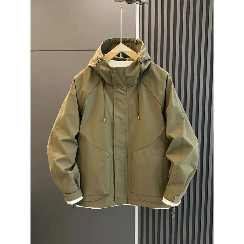 高端工装外套男士春秋季2025新款爆款运动连帽冲锋衣男款冬装棉服