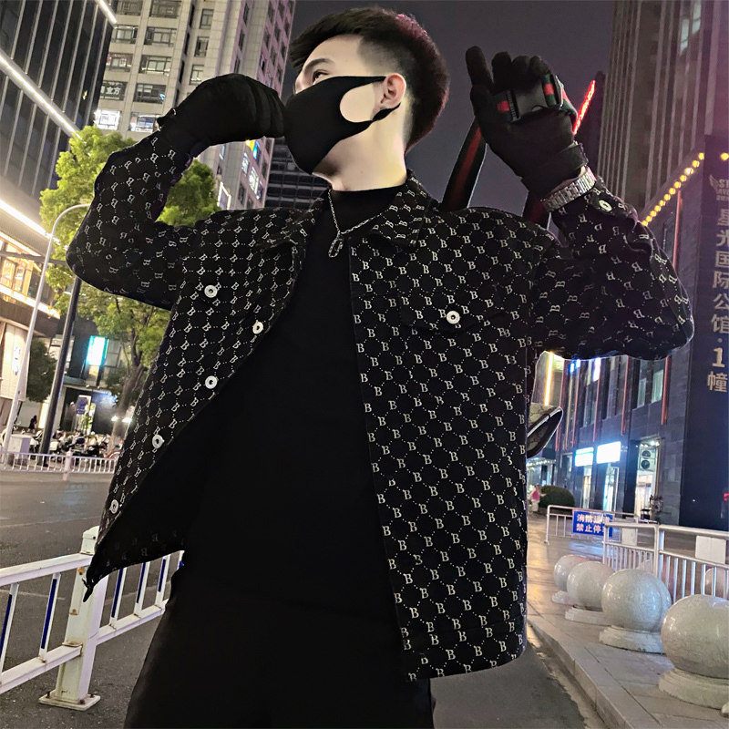 香港英伦雅痞风外套高级感春秋季新款字母牛仔衣褂男款翻领夹克男