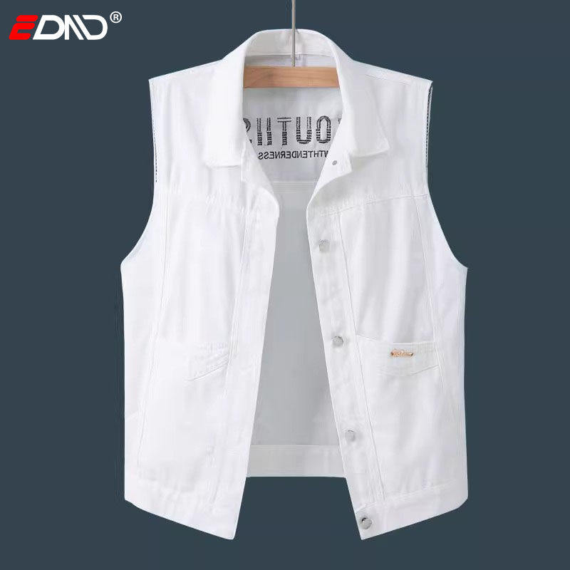 高端刺绣白色牛仔马甲短外套男士春夏季2026新款薄款宽松背心男款