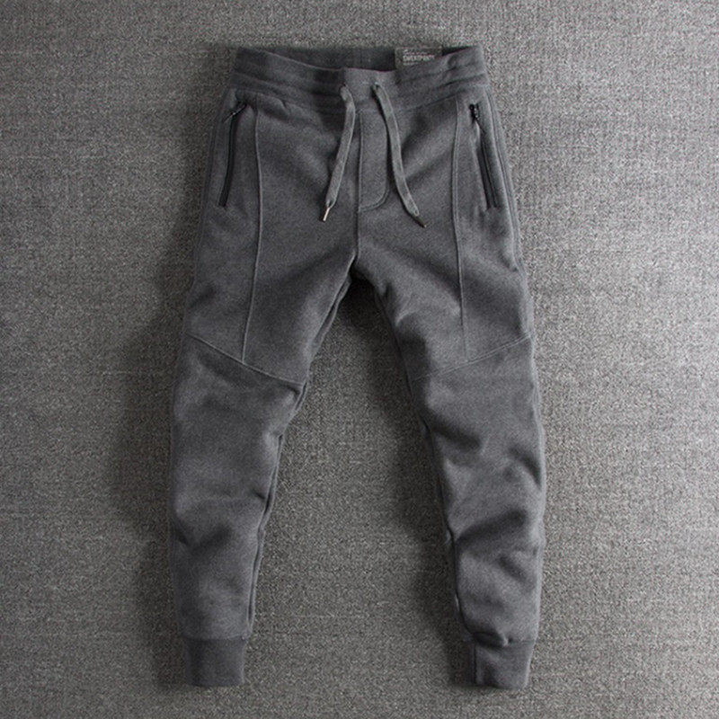 卫裤男加绒加厚秋冬潮小脚2025拼接运动休闲裤口袋拉链重磅保暖裤