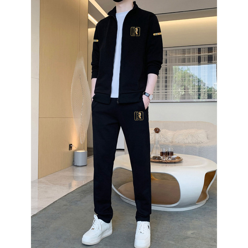 男士立领运动套装2025新款潮流刺绣休闲两件套男潮牌时尚帅气卫衣