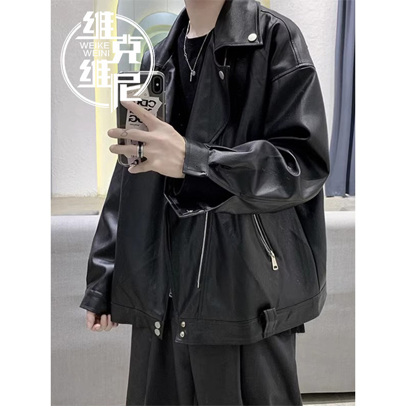 美式机车皮衣外套男士2025秋冬新款潮牌痞帅高级感宽松PU皮夹克