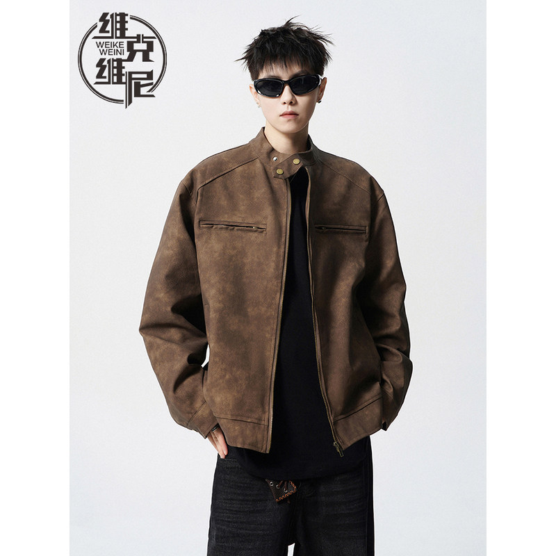 工装皮衣夹克外套男士2025年秋季新款美式潮牌复古休闲立领棒球服