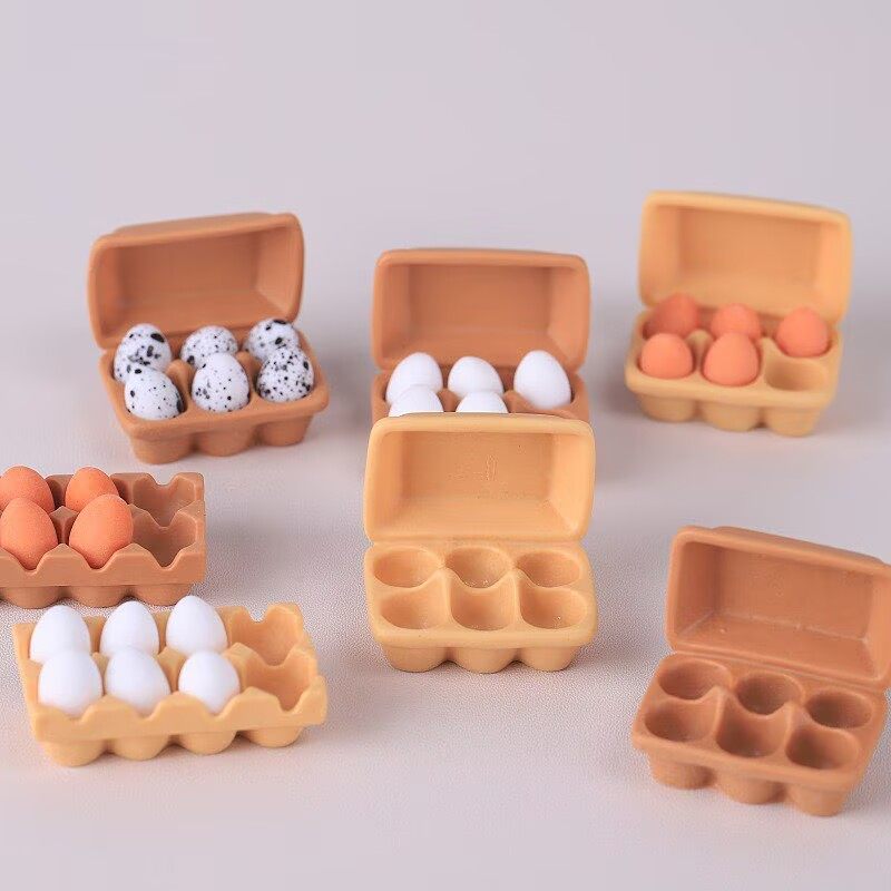 仿真迷你盒装鸡蛋托盘树脂配件diy过家家场景模型道具摆件饰品