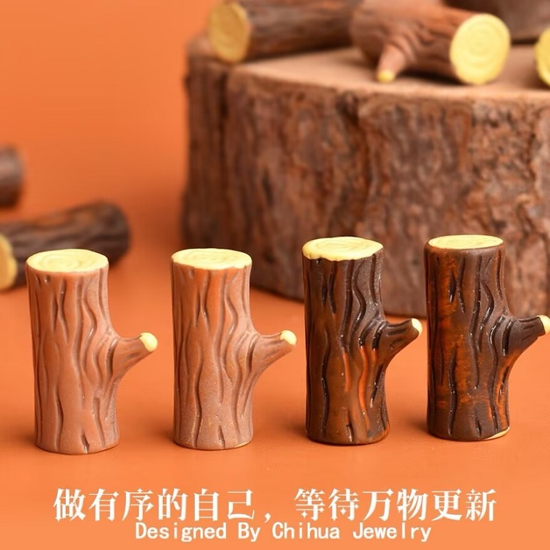 迷你黑檀树桩造型食玩树脂配件diy娃娃屋微缩场景木桩摆件饰品