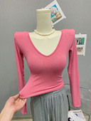 多色可选 V领纯色百搭T恤垫肩显瘦上衣 女修身 春秋内搭长袖 打底衫