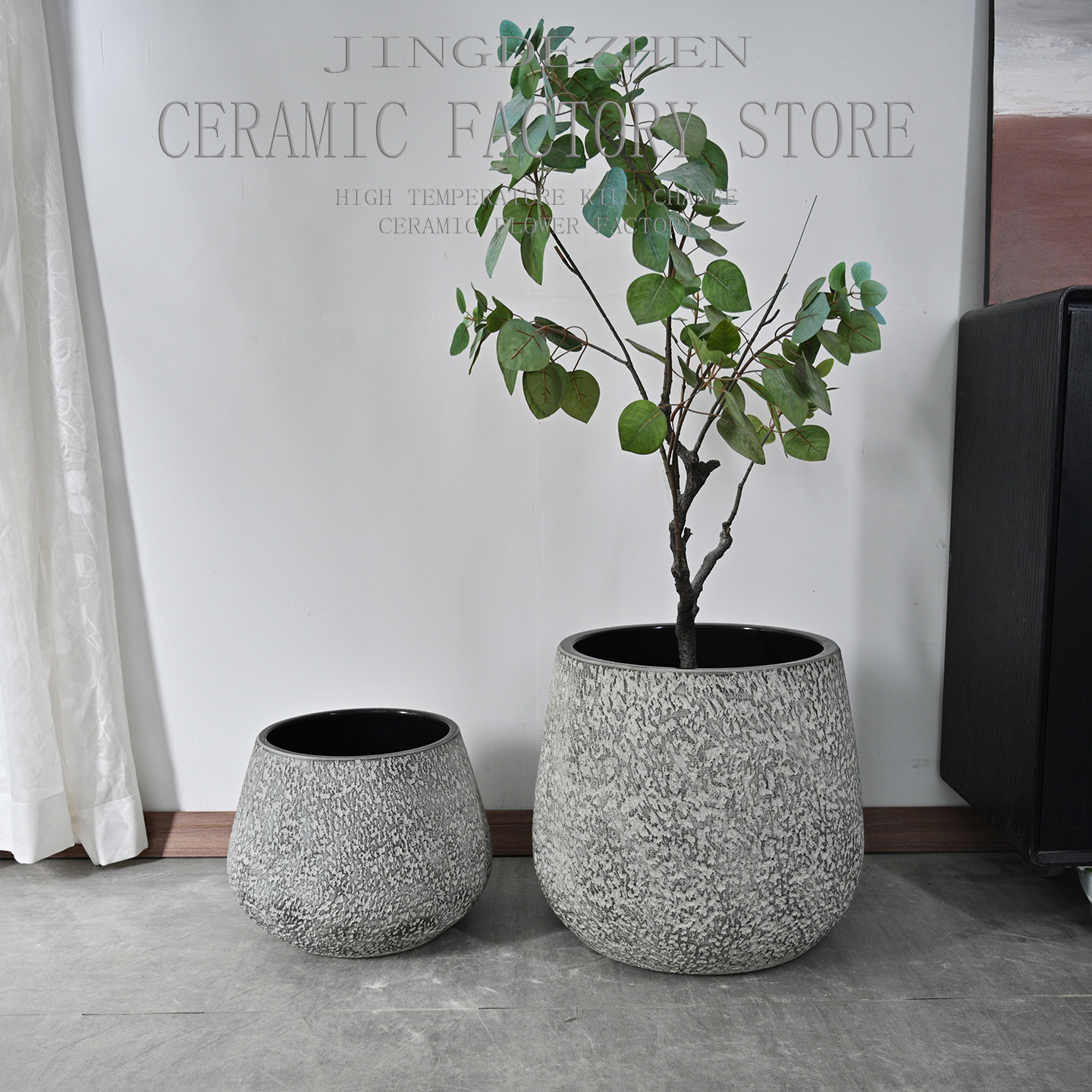 北欧复古落地大口肚花盆绿植花瓶陶瓷酒店大堂服装店高端插花花器