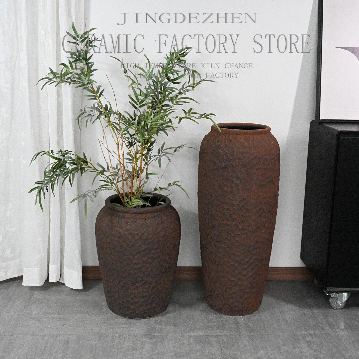 北欧复古落地大口径花盆绿植花瓶陶瓷酒店大堂客餐厅高端插花花器