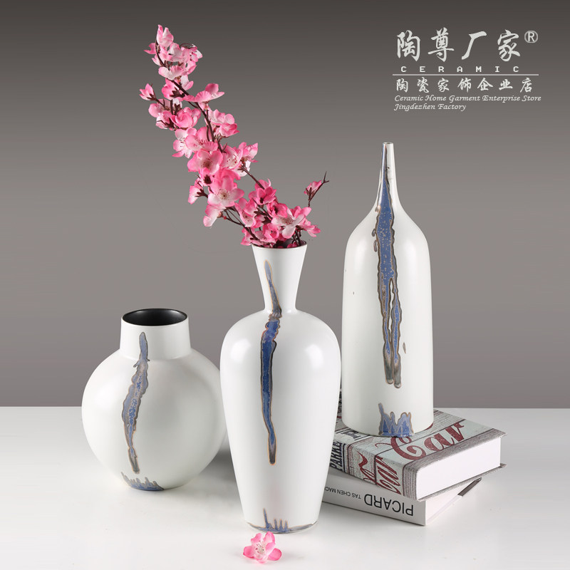 新中式花器包邮景德镇陶瓷复古陶罐粗陶落地花瓶客厅插花花盆摆件