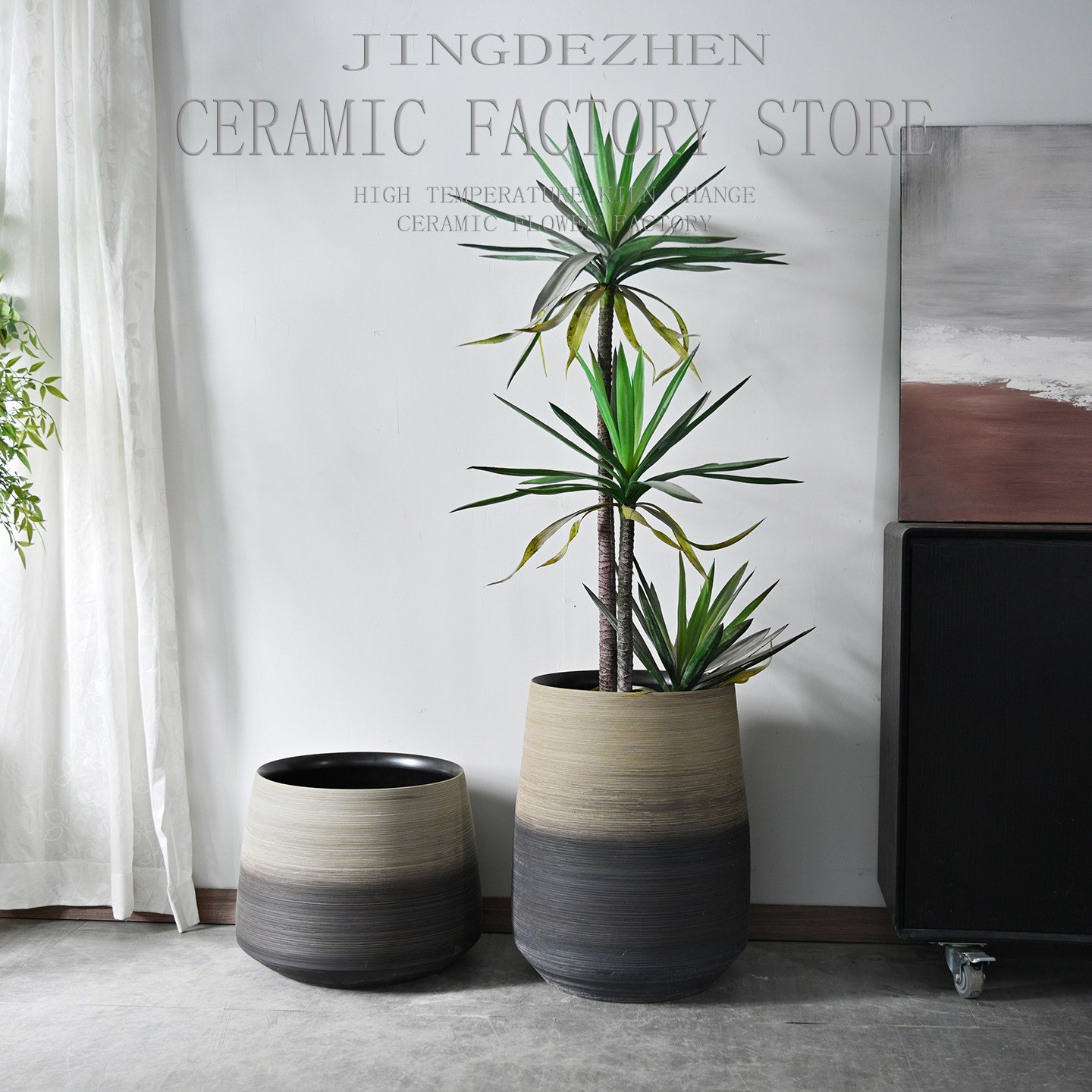 北欧装饰特大落地陶瓷花盆摆件阳台客厅绿植种树家居大口径插花瓶