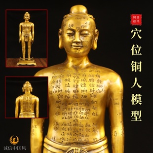 黄铜针灸铜人摆件中医经络穴位模型人体解剖结构模型针灸铜人摆设