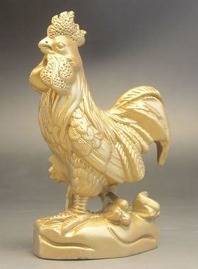 木雕金色实木鸡摆件木质生肖大吉大利木头雕刻公鸡高档礼品