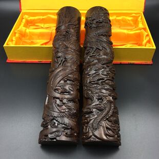 高档黑梓木红木镇尺精品龙凤浮雕书法镇纸超重黑檀木文房摆件镇尺