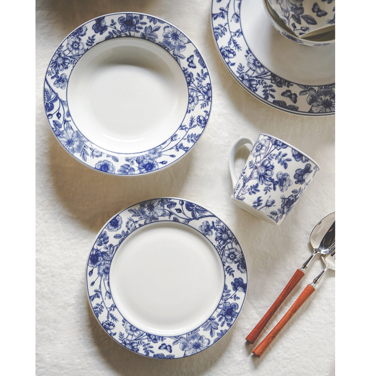 出口单复古花卉青花陶瓷餐具 日式北欧森系盘子马克杯深盘饭面碗,餐饮具,西餐餐具套装,淘宝优惠券,粉丝福利购,淘宝优惠卷