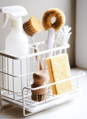 日式简约白色铁艺置物架厨房钢丝球洗碗刷子海绵收纳架子抹布晾晒
