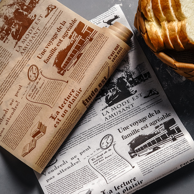 ins复古英文报纸硅油纸 厨房烘焙食品隔油三明治包装用纸摆拍道具