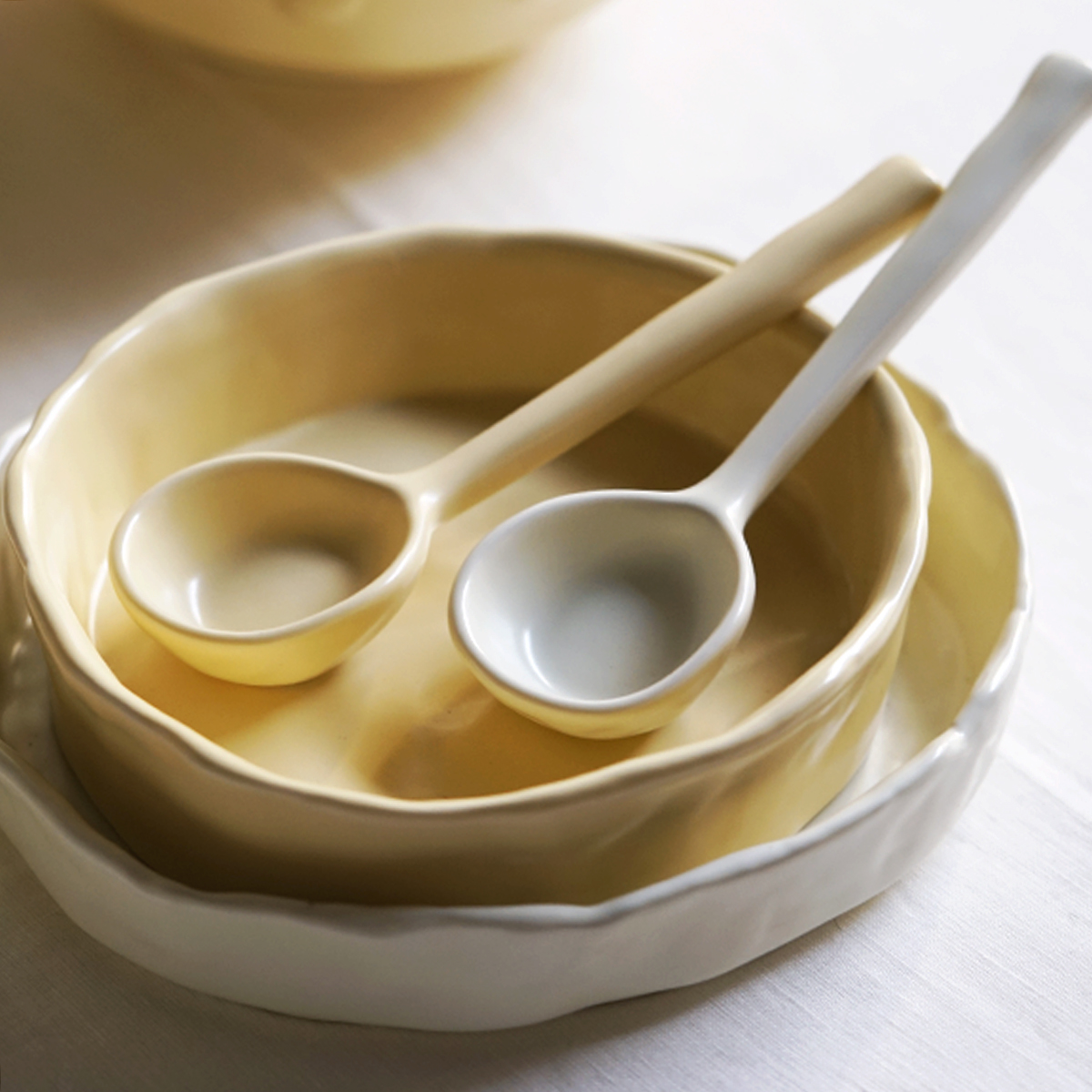 韩国ins哑光奶油陶瓷勺子 手捏复古小清新饭勺日式长柄调羹汤匙