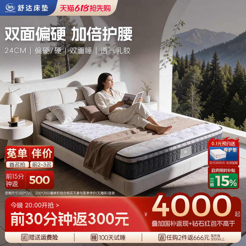 【政府补贴】Serta/舒达杜克护脊双面睡席梦思1.8米偏硬弹簧床垫