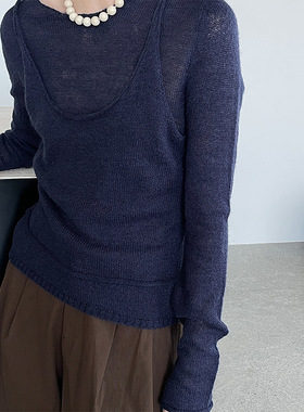 韩系慵懒风设计感休闲绑带2件套针织衫上衣女YL561