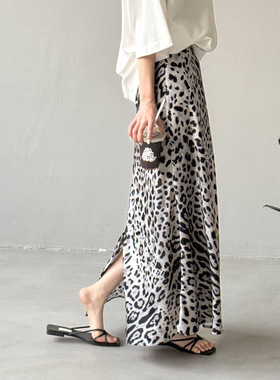 可乐 轻奢感豹纹开叉半身裙女夏季高腰显瘦a字长裙82283