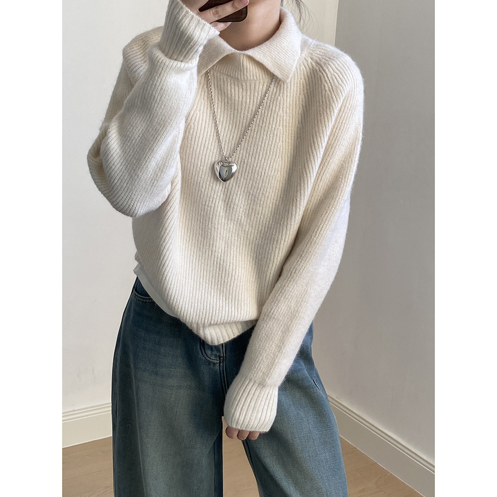 软糯套头翻领毛衣女 秋冬设计感宽松显瘦慵懒休闲上衣P2437