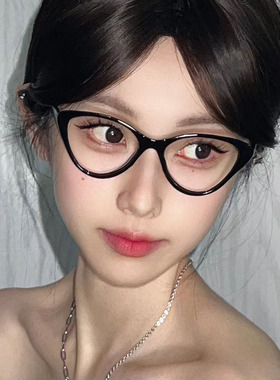 猫眼眼镜框女素颜神器可配近视网红拍照防蓝光防辐射黑框眼镜平光