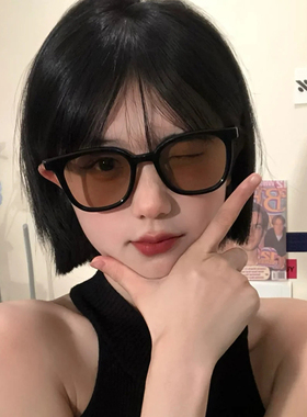 复古茶墨镜高级感ins黑框太阳镜