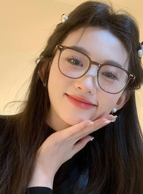 复古纯欲冷茶色防辐射抗蓝光眼镜女超拍平光护眼睛近视大无度数男