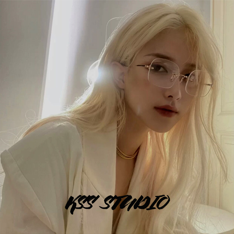 jennie同款眼镜无框设计感时髦彩色太阳镜透明小清新个性平光镜女