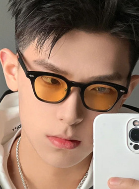 复古黑框黄色墨镜遮阳韩版太阳镜