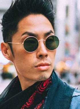 复古圆形墨镜男士遮阳偏光太阳镜多巴胺彩片圆框凹造型太子眼镜女