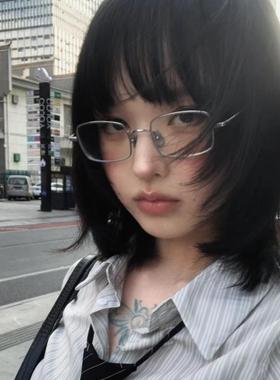 纯欲风日系方框金属眼镜女大学生高级感小方糖素颜眼镜二次元镜架