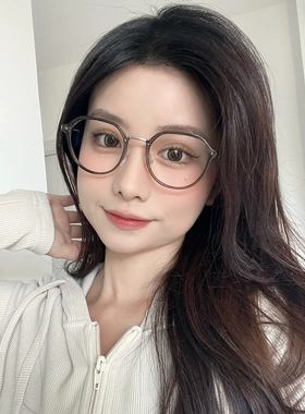 素颜眼镜女近视度数可配防辐射抗蓝光眼睛框镜架超轻茶色平光镜潮