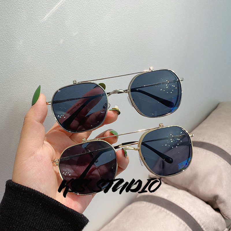 双层翻盖墨镜潮人复古蛤蟆镜太阳眼镜男士金属朋克风个性舞台演出