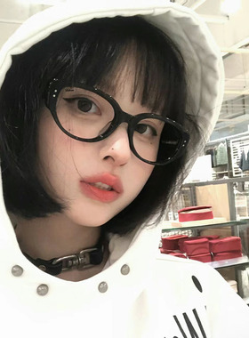 复古高级感猫眼黑框眼镜女素颜甜妹神器欧美风近视度数防蓝光平光